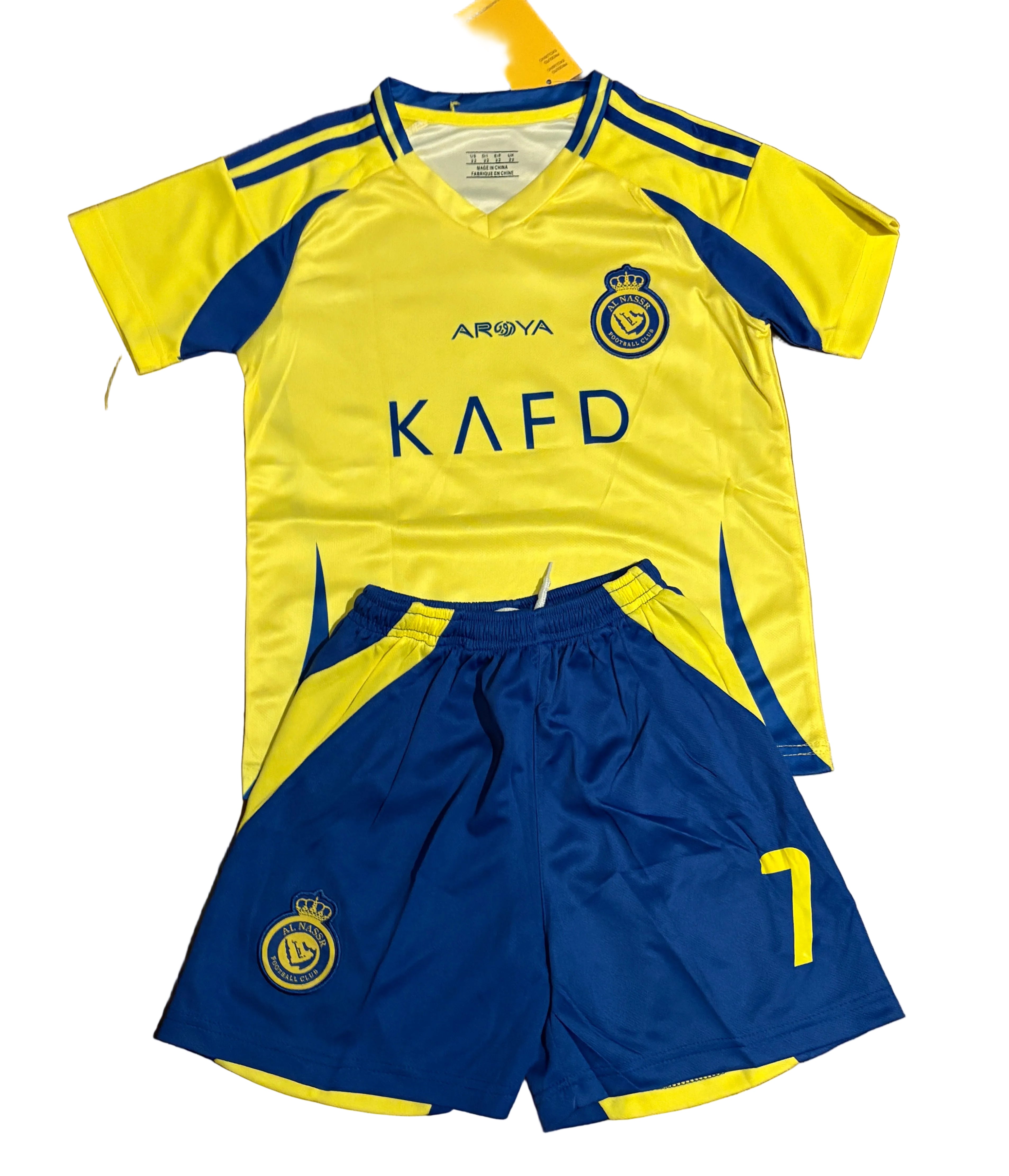 Ronaldo Yellow Al Nassr Kids Away Soccer Jersey Kit | Youth Toddler Sizes