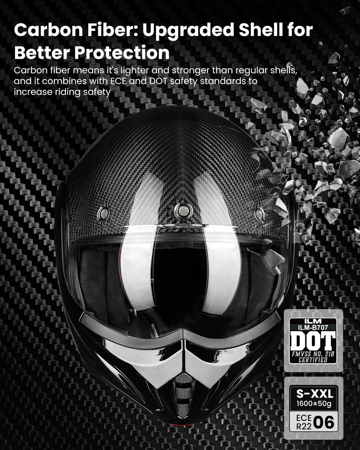 ILM Carbon Fiber Vintage Full Face Modular Motorcycle Helmet | Model B707C