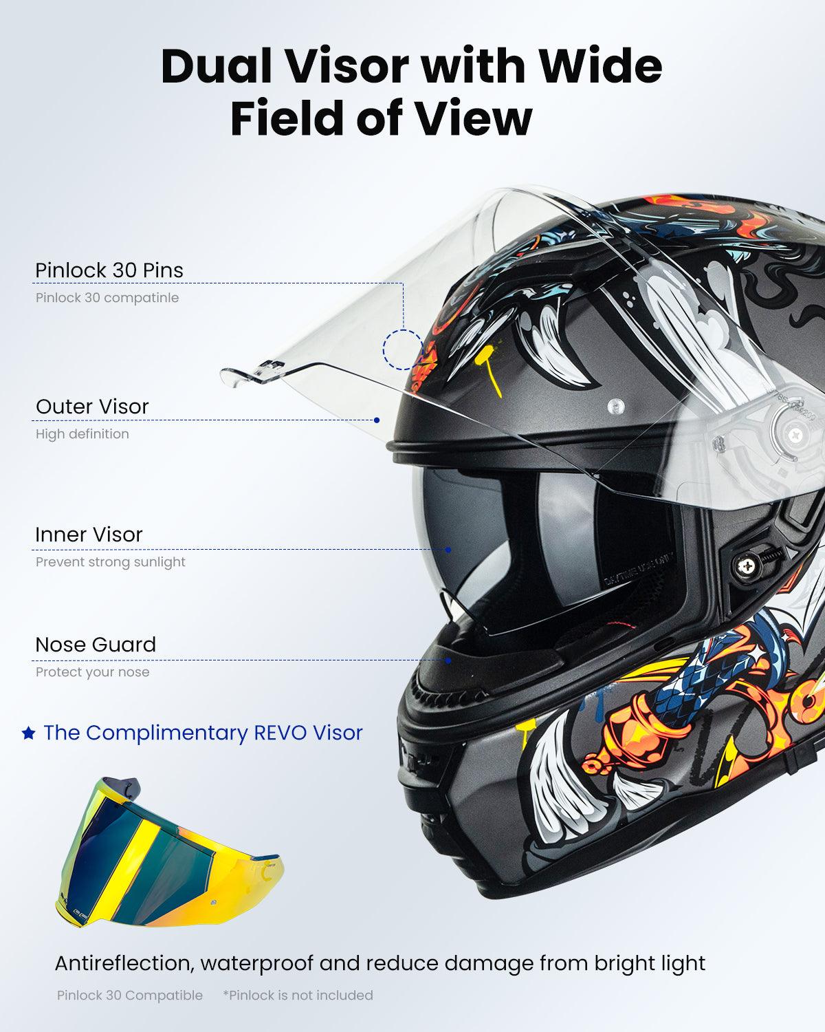 ILM Full Face Motorcycle Helmet Lightweight Fiberglass DOT ECE | Model MF522P