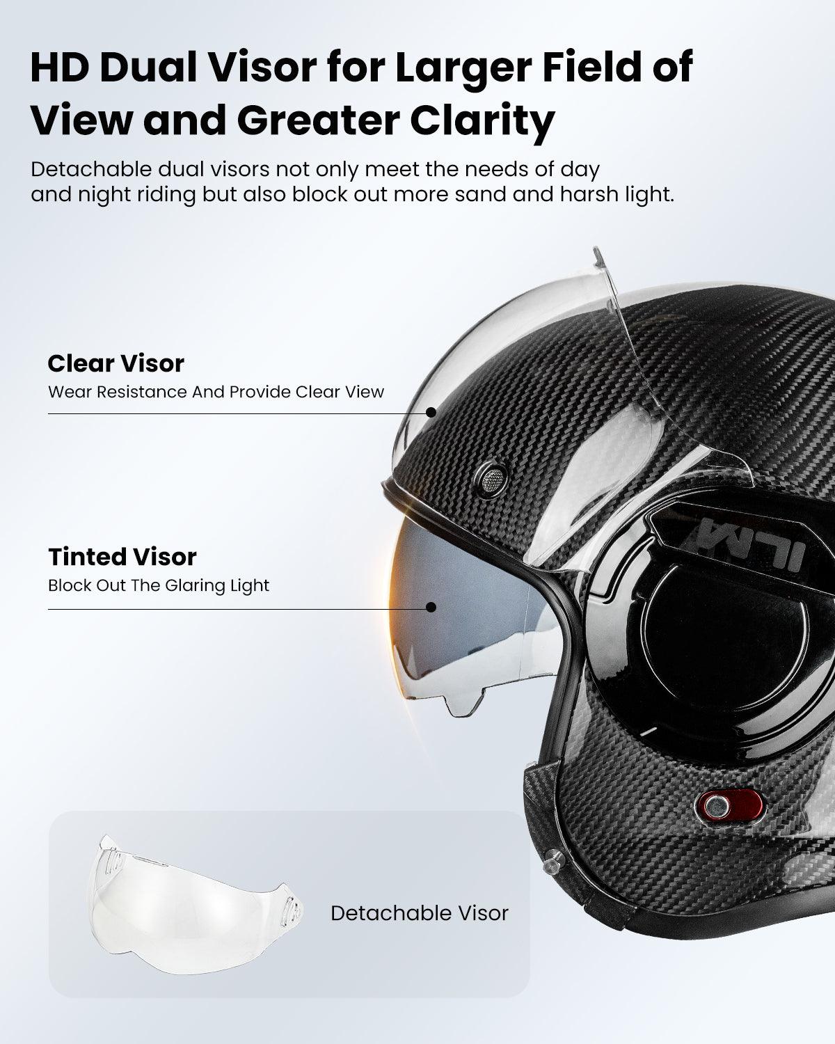 ILM Carbon Fiber Vintage Full Face Modular Motorcycle Helmet | Model B707C