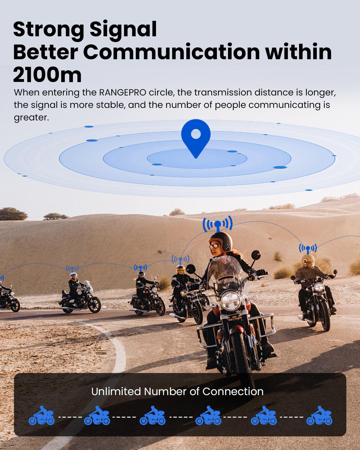 ILM Motorcycle Bluetooth Headset Helmet 2100M Intercom IP67 WP Noise Cancellation RANGEPRO