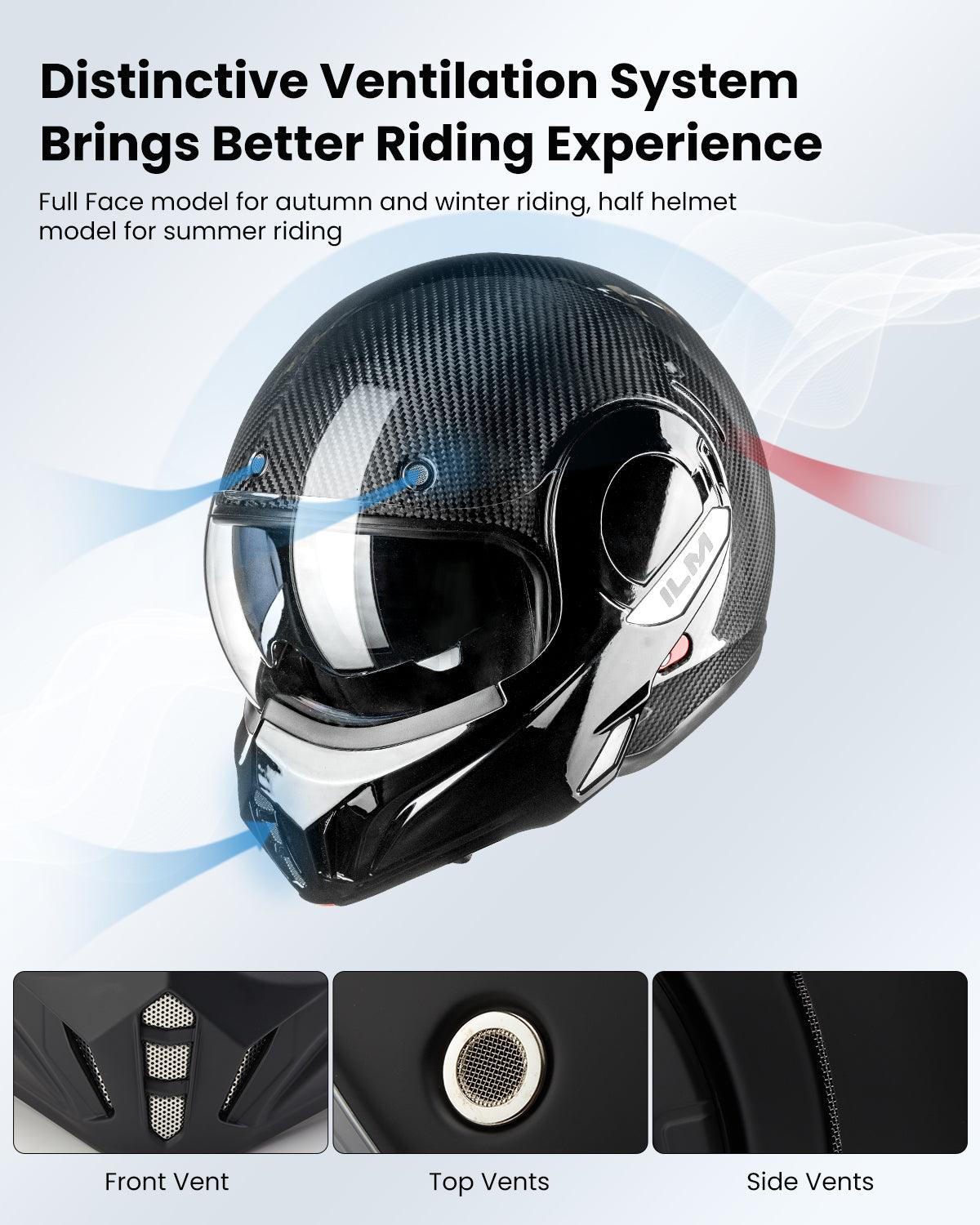 ILM Carbon Fiber Vintage Full Face Modular Motorcycle Helmet | Model B707C