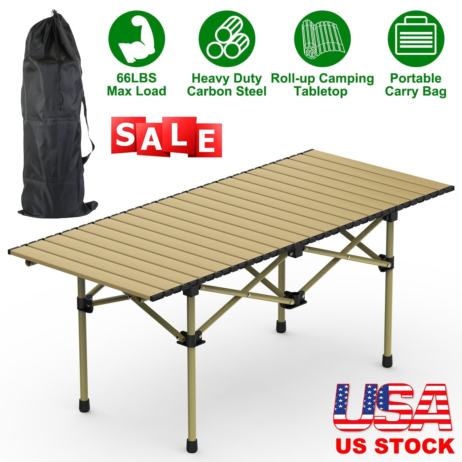 Folding Camping Carbon Steel Roll-Up Picnic & BBQ Table with Carry Bag