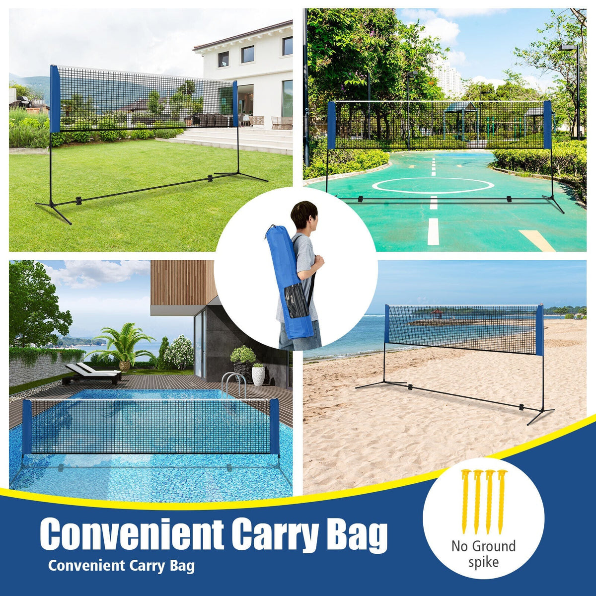 Adjustable Badminton Net Stand with Portable Carry Bag | 10'/14'