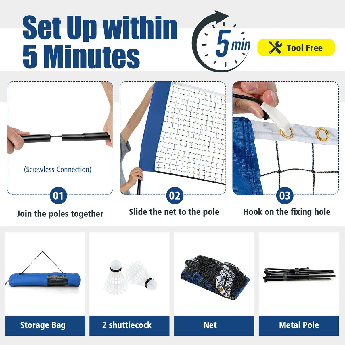 Adjustable Badminton Net Stand with Portable Carry Bag | 10'/14'