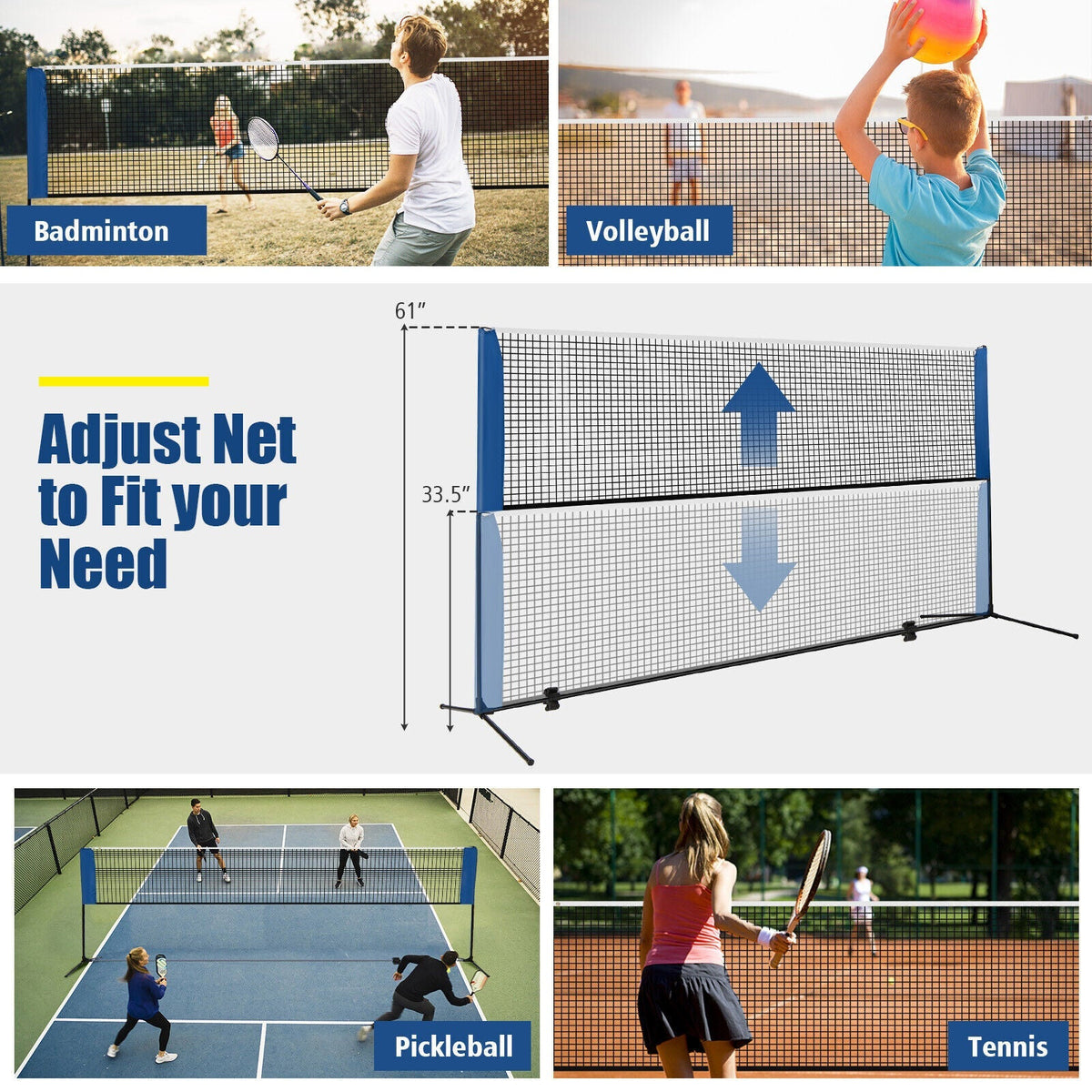 Adjustable Badminton Net Stand with Portable Carry Bag | 10'/14'