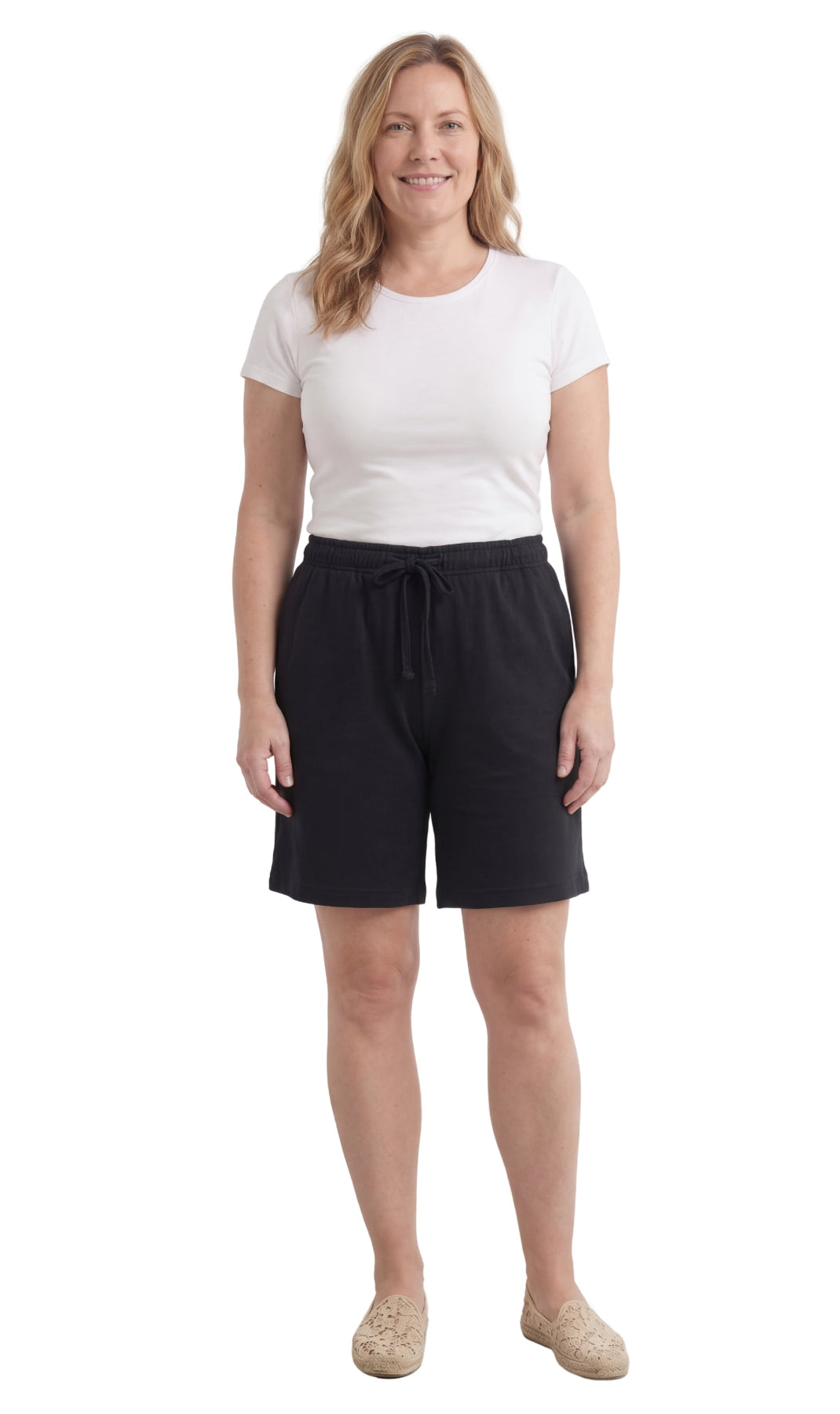 Women's Interlock Knit Cotton Shorts with Elastic Waist and Adjustable Drawstring