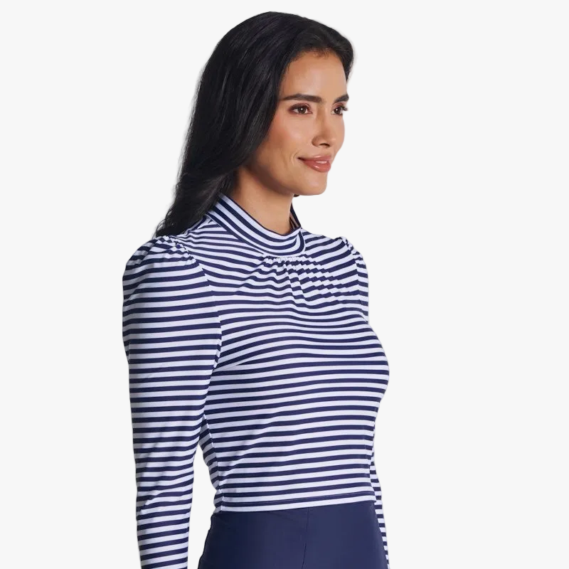 Women's Toscana Puff Sleeve Swim Top | White/Navy Stripe