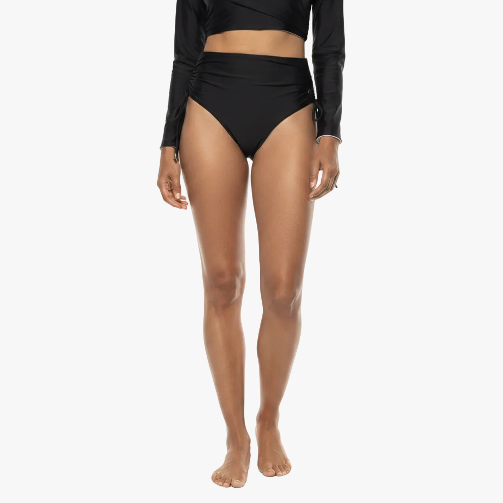 Women's Myrtle Reversible Ruche Adjustable Swim Bottoms | Black Colorblock