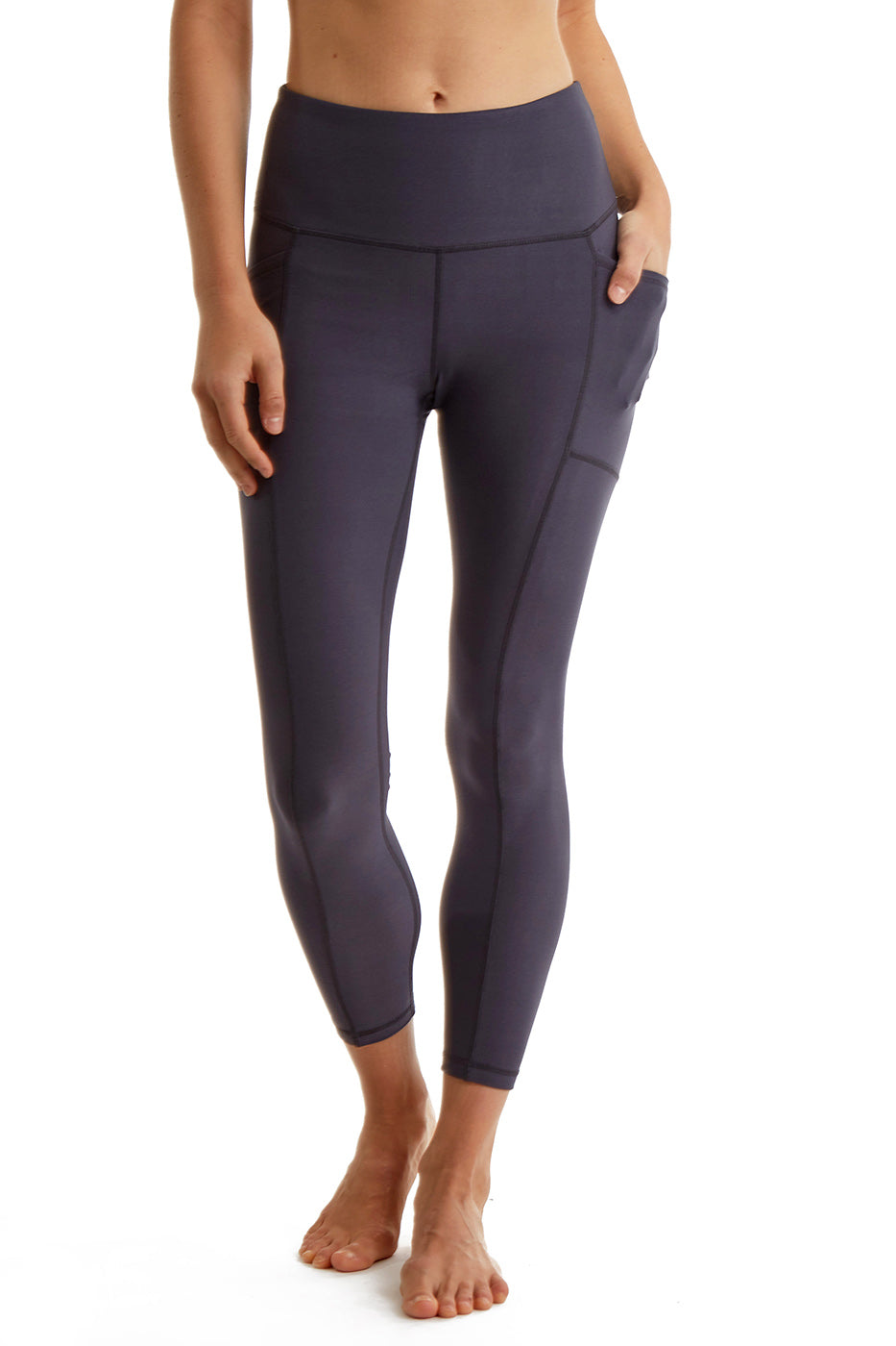 Women's 7/8 Legging in Strong Compressed Double Knit Polyester Blend Fabric with side Phone Pockets