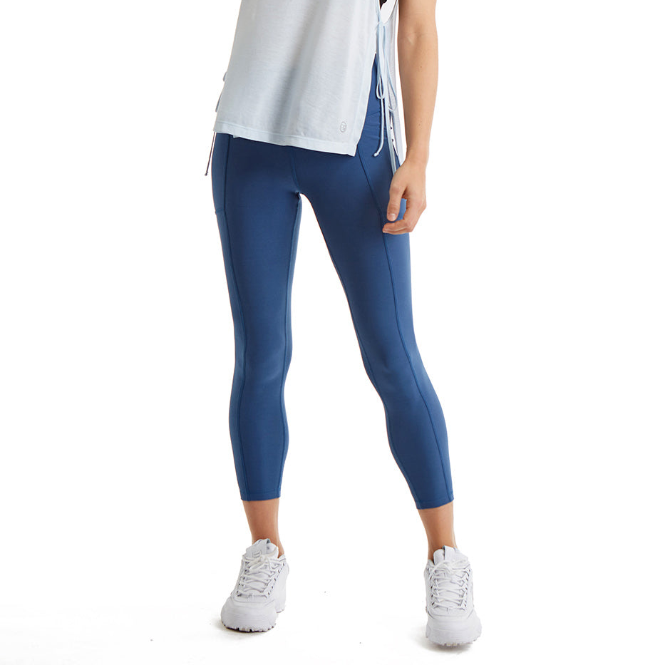 Women's 7/8 Legging in Strong Compressed Double Knit Polyester Blend Fabric with side Phone Pockets