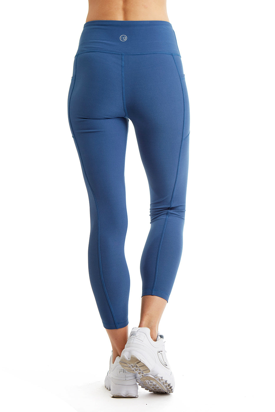 Women's 7/8 Legging in Strong Compressed Double Knit Polyester Blend Fabric with side Phone Pockets