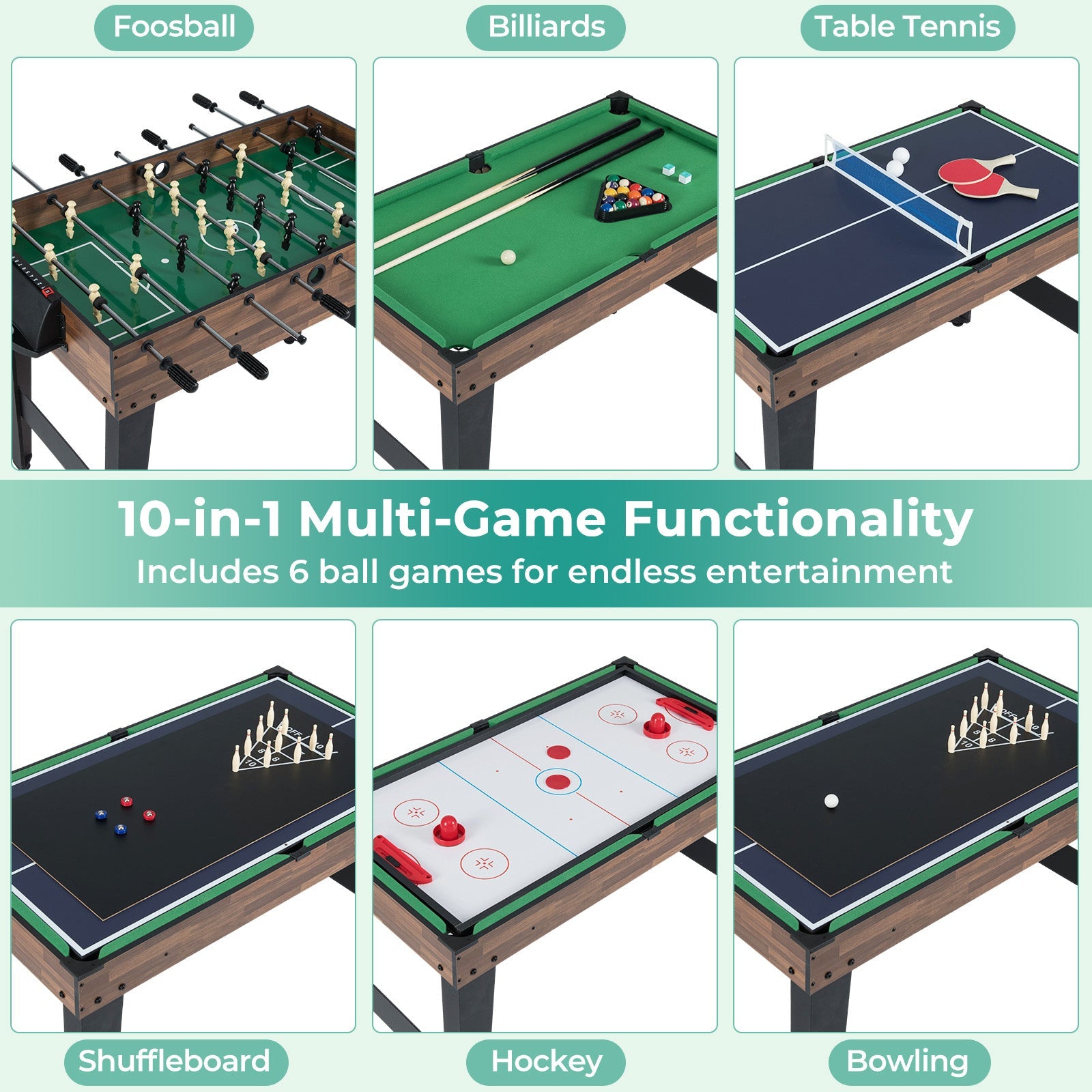 10-in-1 Combo Game Table Set 50" Multi-Game Table with Foosball | Brown