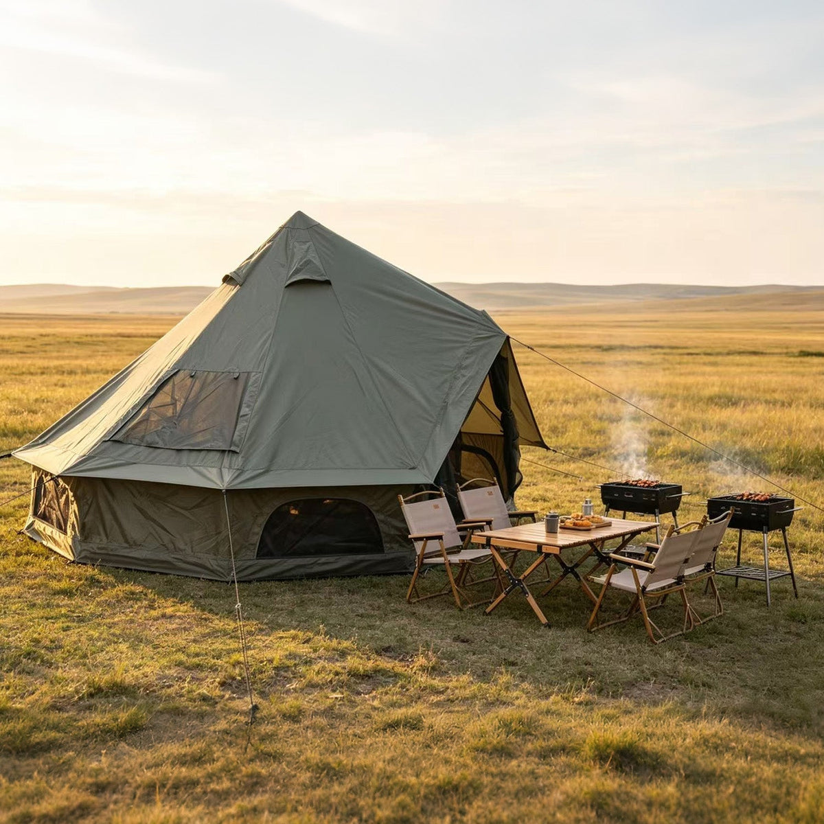 Oxford Bell Tent 9.8’/13.1’ with Stove Jack for Family Camping