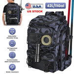 42L/11Gal Fishing Backpack Large Capacity with Rod Holders 16-Pocket WR with Divider Adjustable Padded Straps