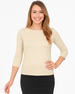 Fitted 3/4 Sleeve Layering Shell | High Round Neckline Slim-Fit Undershirt