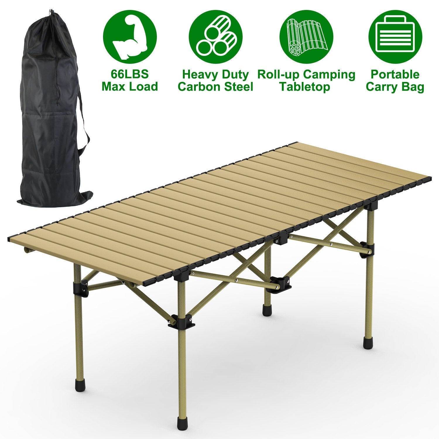Folding Camping Carbon Steel Roll-Up Picnic & BBQ Table with Carry Bag