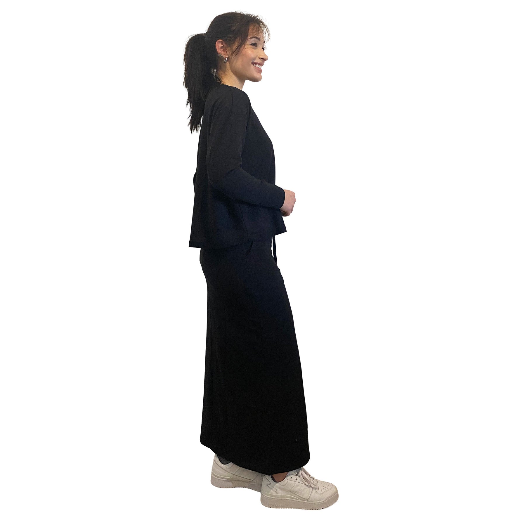 French Terry Cotton Blend Crew Neck Sweatshirt with Long Sleeves