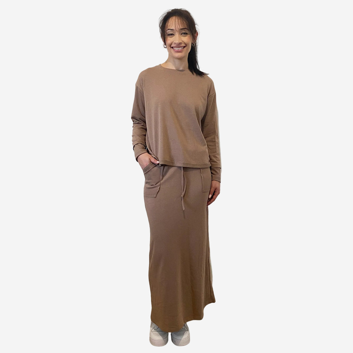 French Terry Cotton Blend Crew Neck Sweatshirt with Long Sleeves