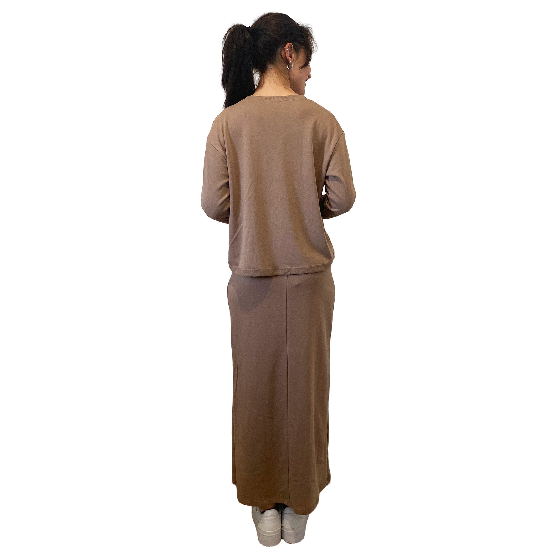 French Terry Cotton Blend Crew Neck Sweatshirt with Long Sleeves