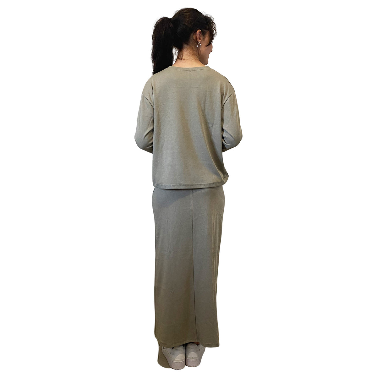French Terry Cotton Blend Crew Neck Sweatshirt with Long Sleeves