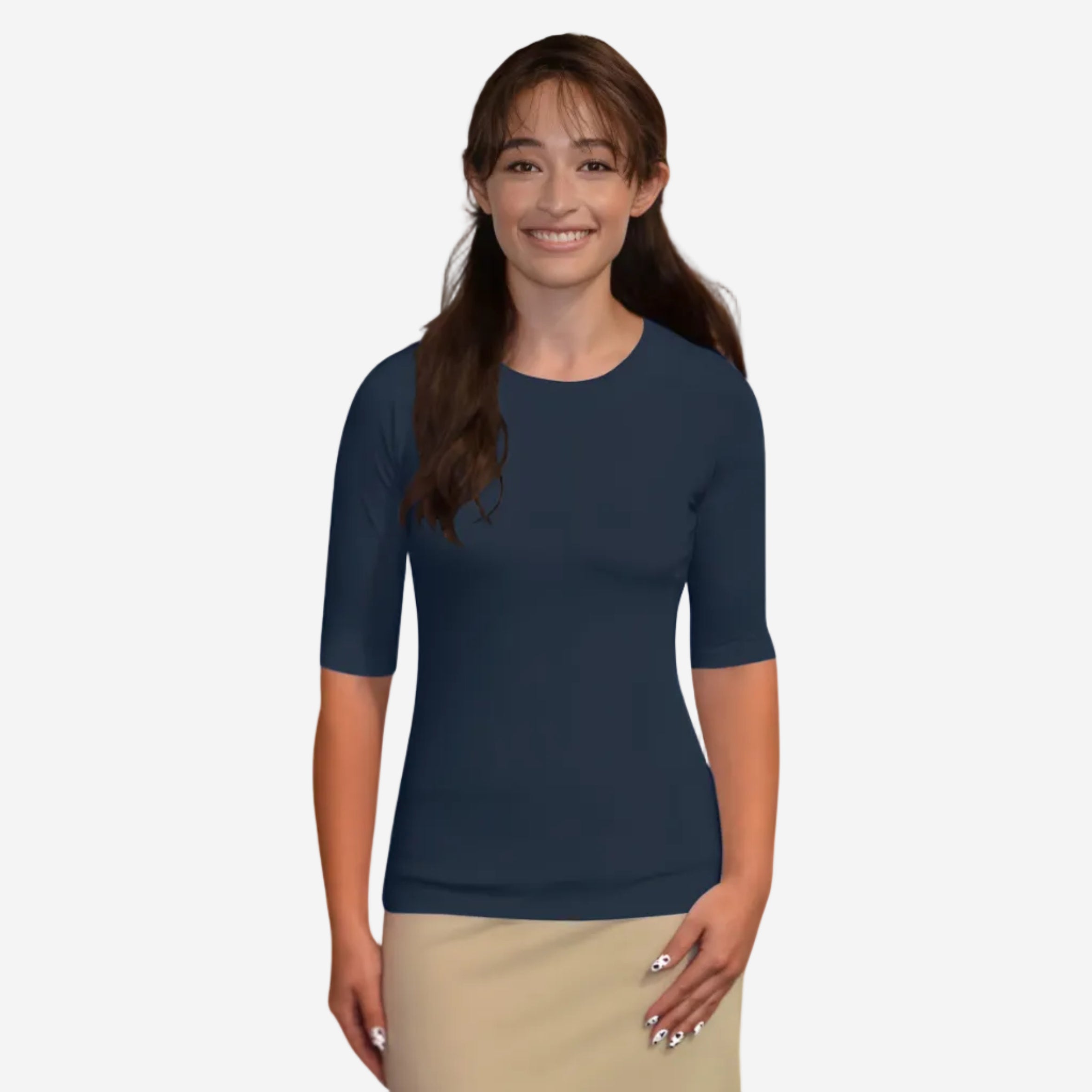 Fitted Layering Shell | Modest Round Neck with Elbow Sleeves
