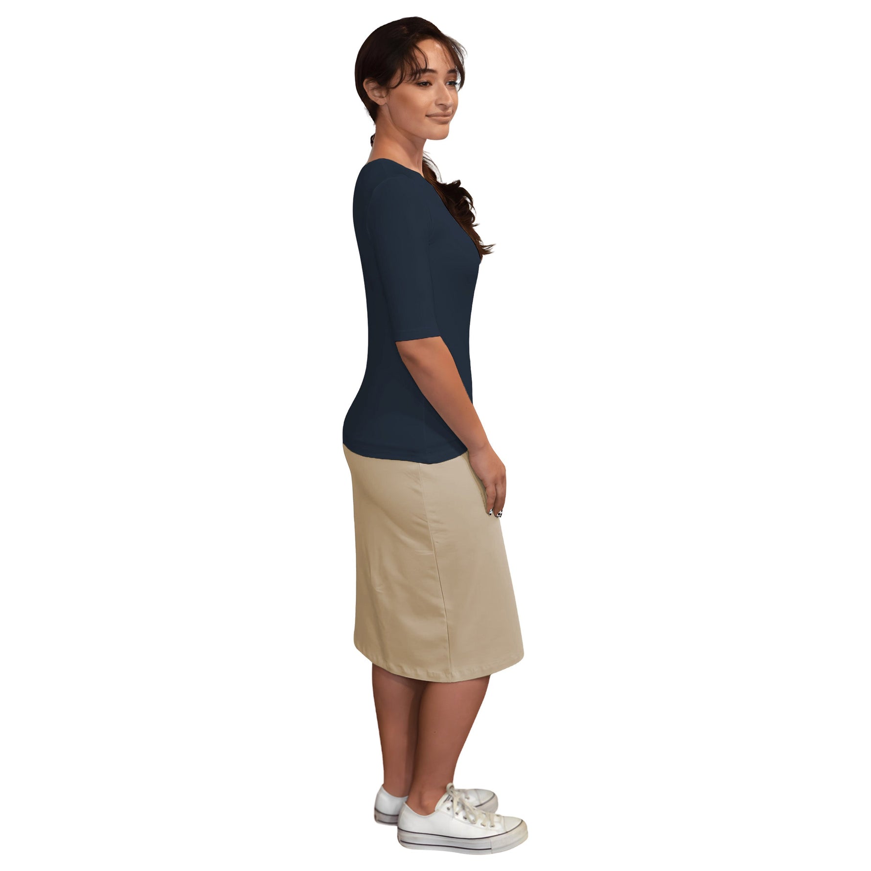 Fitted Layering Shell | Modest Round Neck with Elbow Sleeves