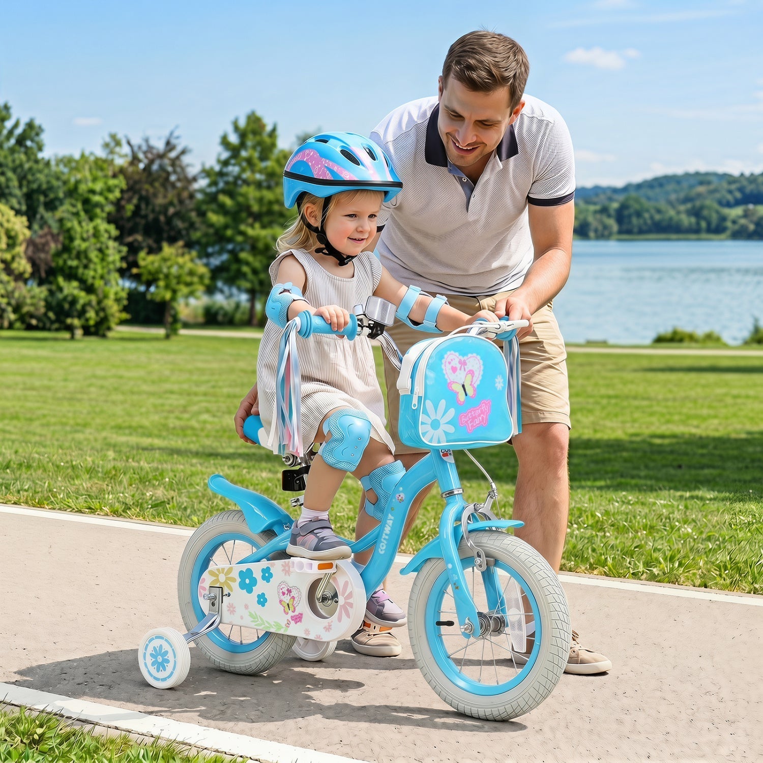 Girls Bike with Training Wheels and Front Bag | 12-18"