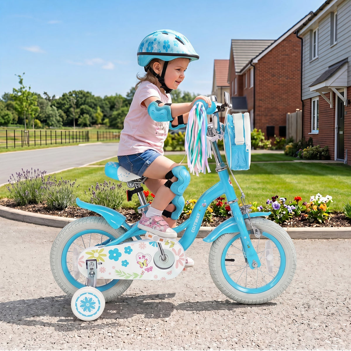 Girls Bike with Training Wheels and Front Bag | 12-18"