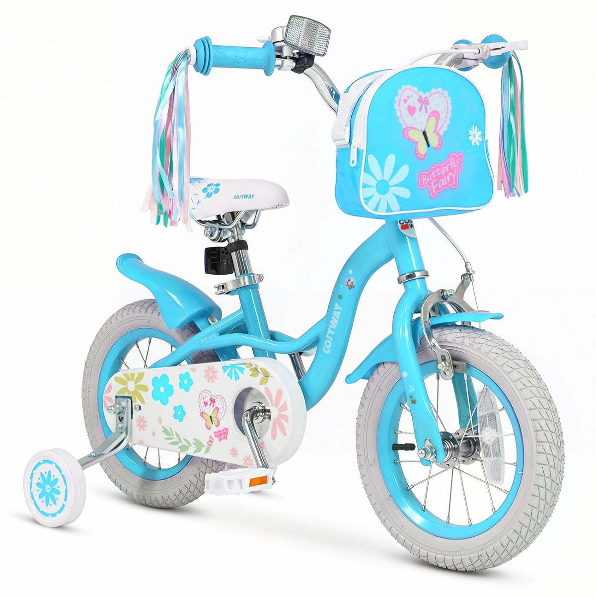 Girls Bike with Training Wheels and Front Bag | 12-18"