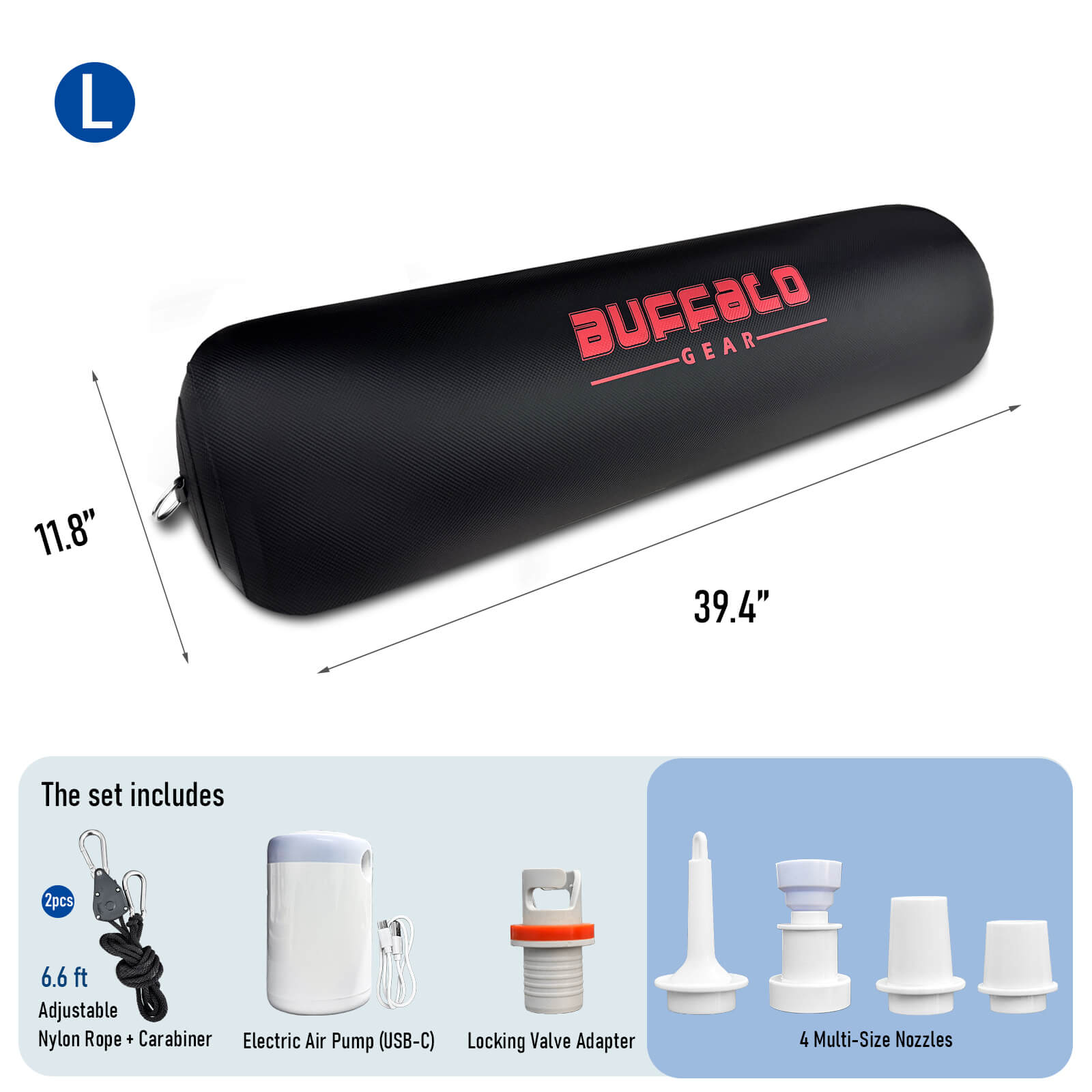 13" x 47.2" Inflatable Boat Fender with Electric Pump