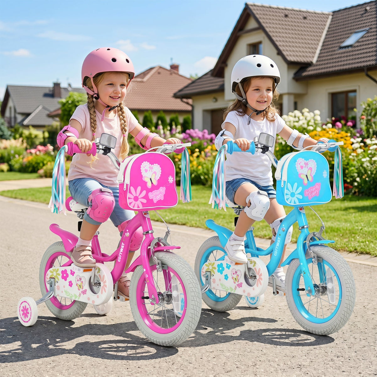 Girls Bike with Training Wheels and Front Bag | 12-18"