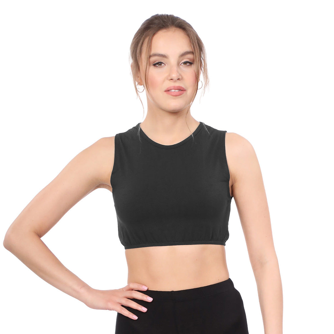Modest Neck Cropped Layering Shell | Cotton Spandex Sleeveless Tank