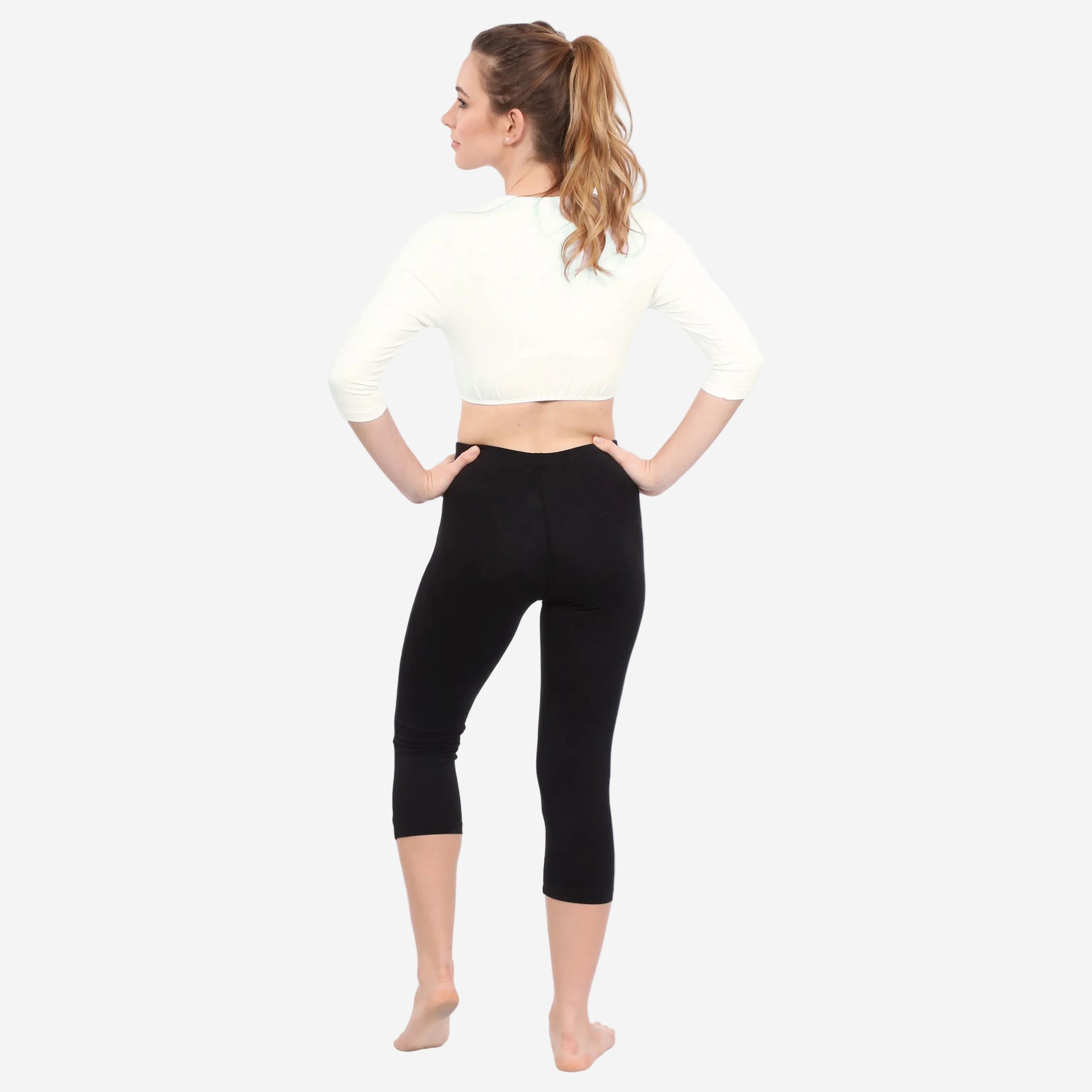 Modest Neck Cropped Layering | Cotton Spandex 3/4 Sleeve Shell Top