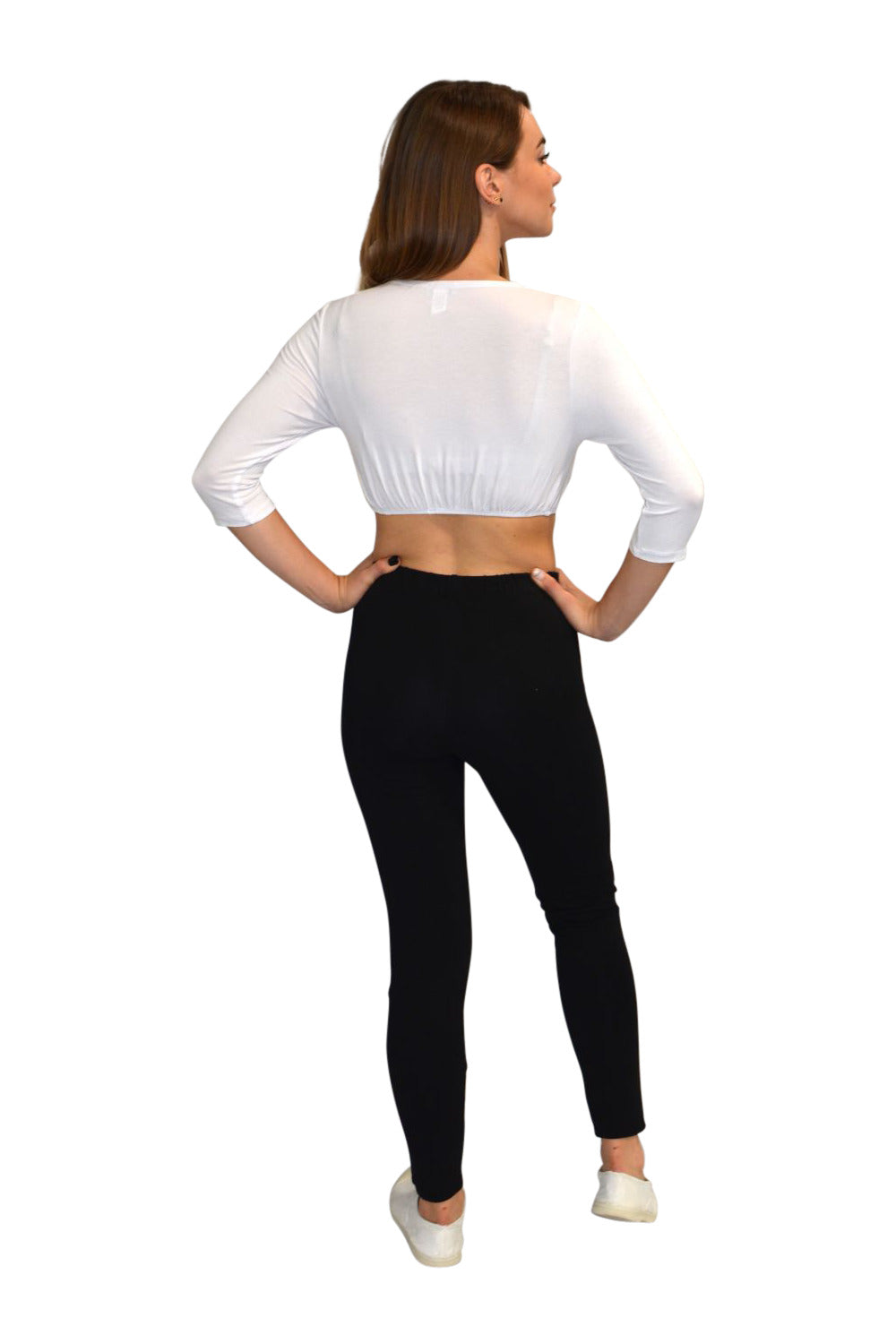 3/4 Sleeve Cropped Layering Shell in Viscose Spandex | Women's and Plus Sizes