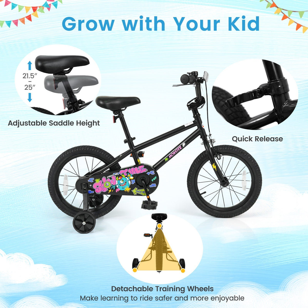 Kids Bike with Training Wheels for Ages 4-8 | 12-18"