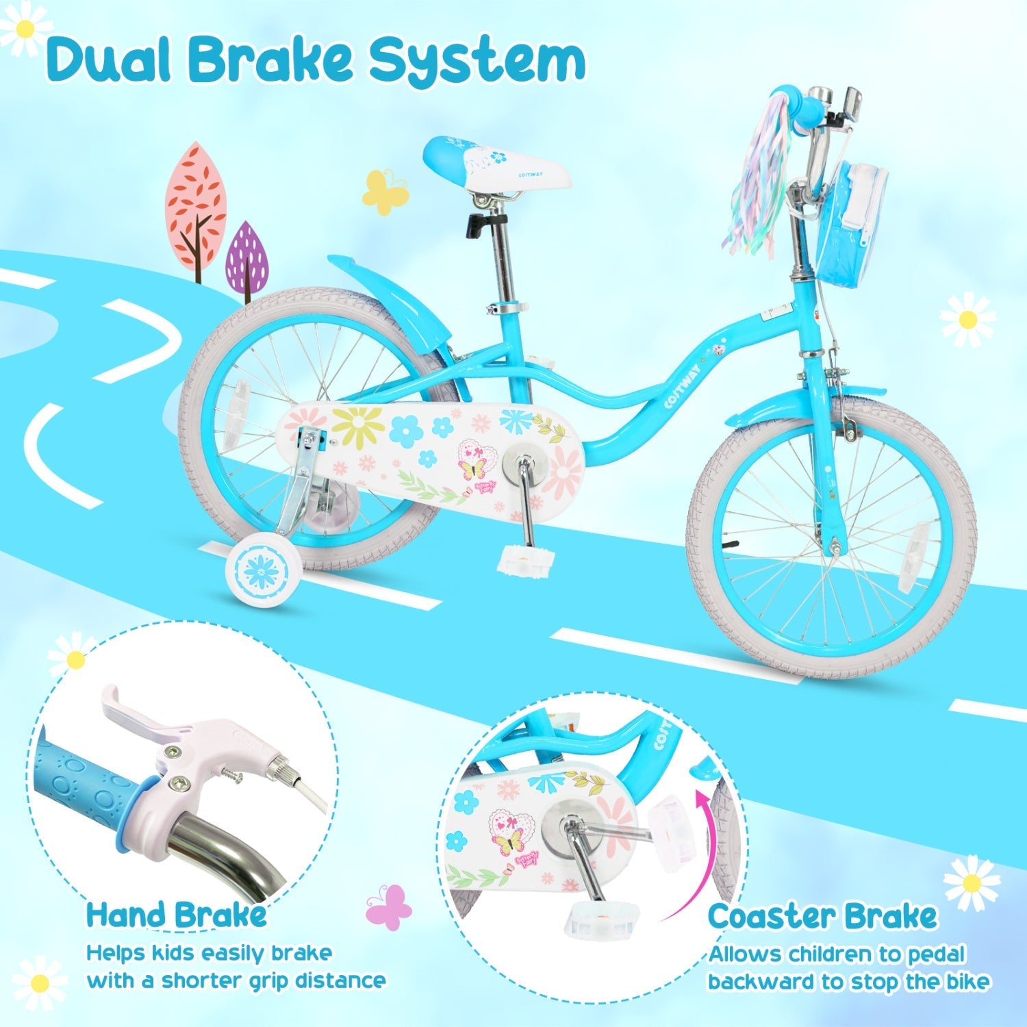 Girls Bike with Training Wheels and Front Bag | 12-18"