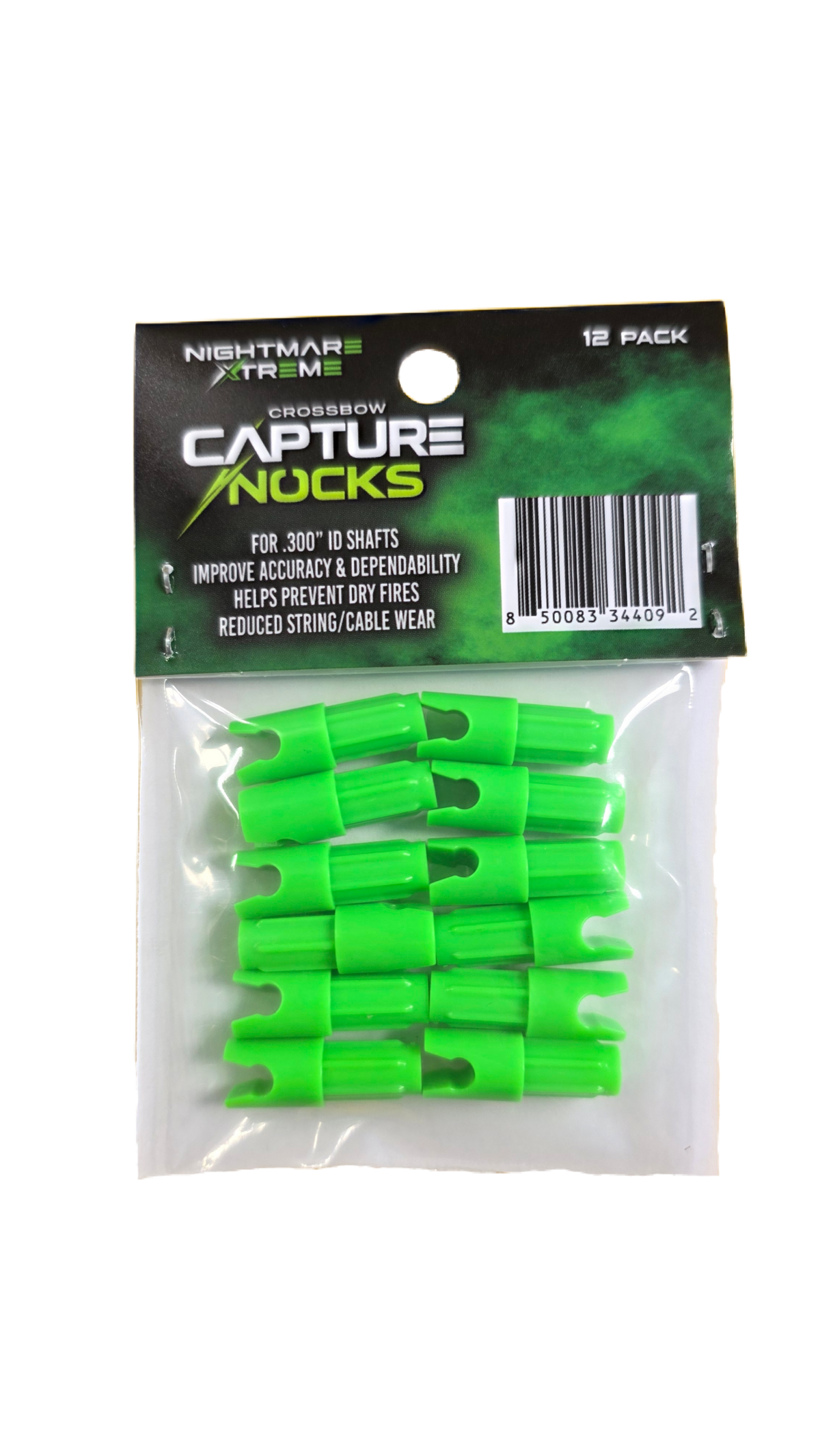 Nightmare Xtreme Crossbow Capture Nocks  FLO Green 12-Pack | .300 ID Shafts