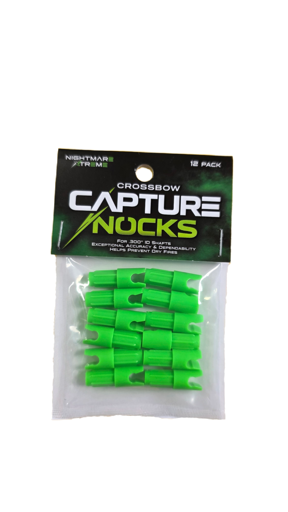 Nightmare Xtreme Crossbow Capture Nocks  FLO Green 12-Pack | .300 ID Shafts