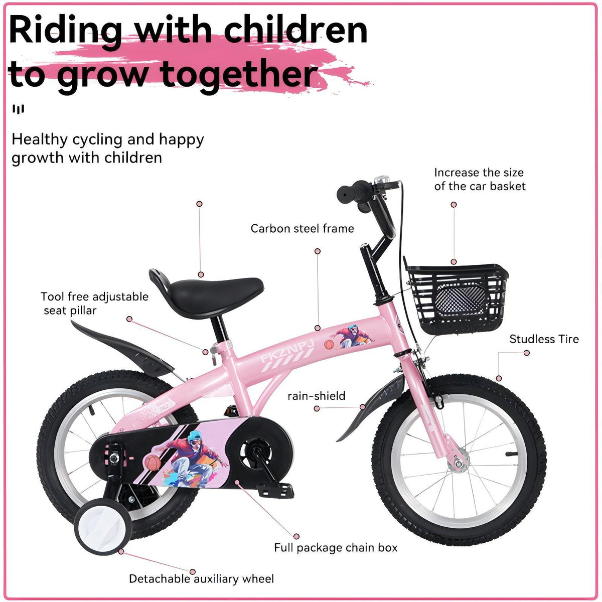 16" Sporty Kids Bike with Training Wheels and Stand Adjustable Saddle | Aged 4-8 Years (Tall Height 41-46")
