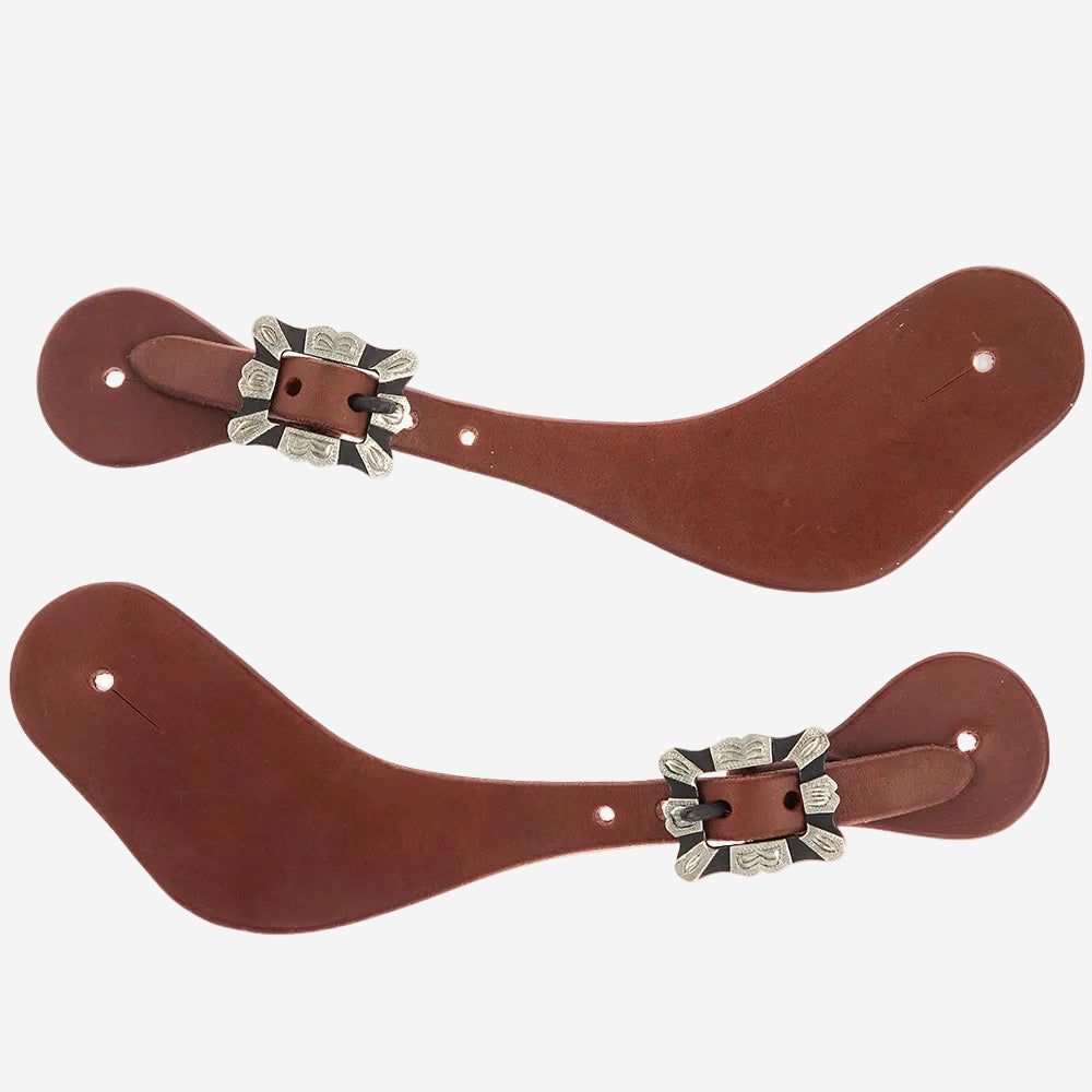 WD-DWSSO-25 Mens Oiled Dove Wing Spur Straps with Square Silver Bar Buckles