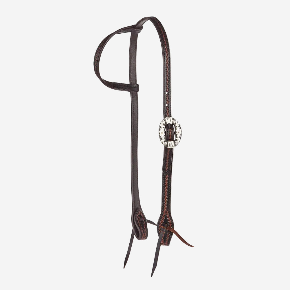 WD-RTSEH-HO-13 Heavy Oiled Rope Tooling Floral Bar Double Buckle Single Ear Headstall