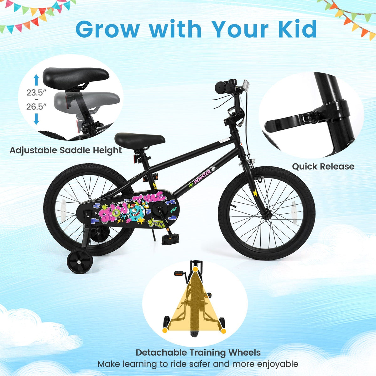 Kids Bike with Training Wheels for Ages 4-8 | 12-18"
