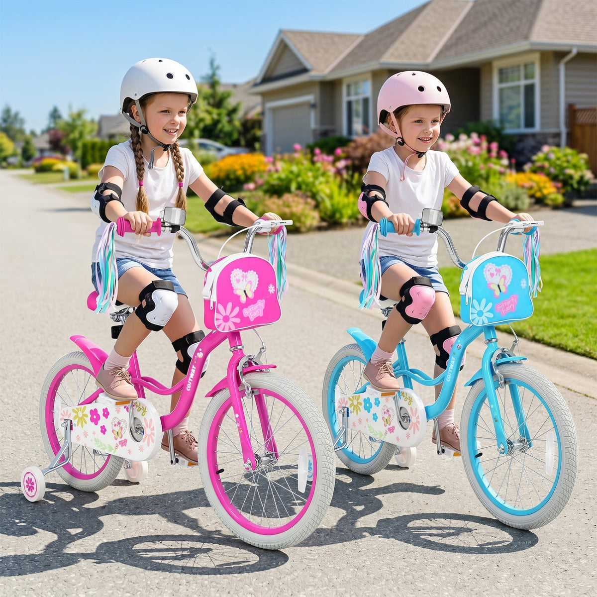 Girls Bike with Training Wheels and Front Bag | 12-18"