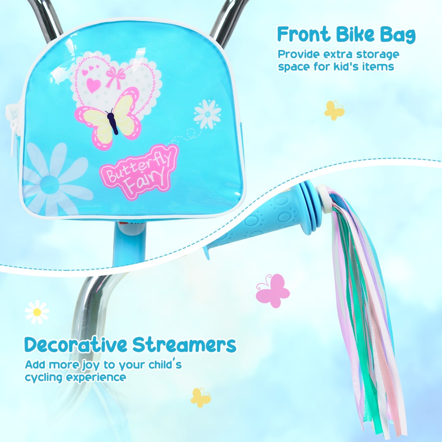 Girls Bike with Training Wheels and Front Bag | 12-18"