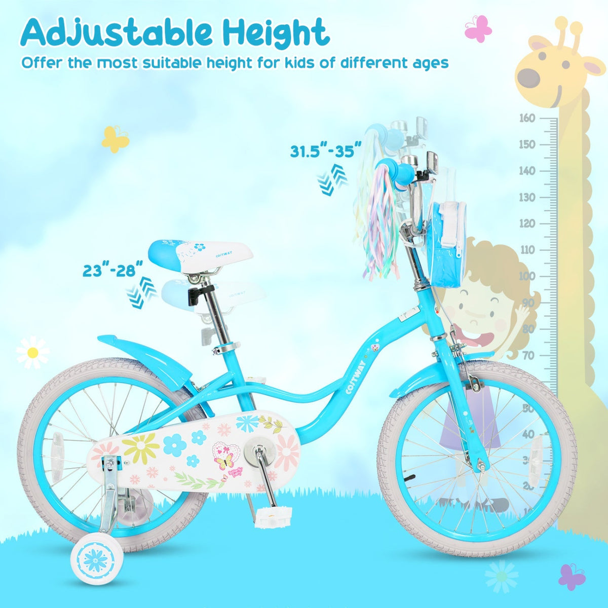 Girls Bike with Training Wheels and Front Bag | 12-18"