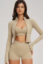 The Sizzle Zip Jacket Sports Bra Shorts | 3-Piece Set