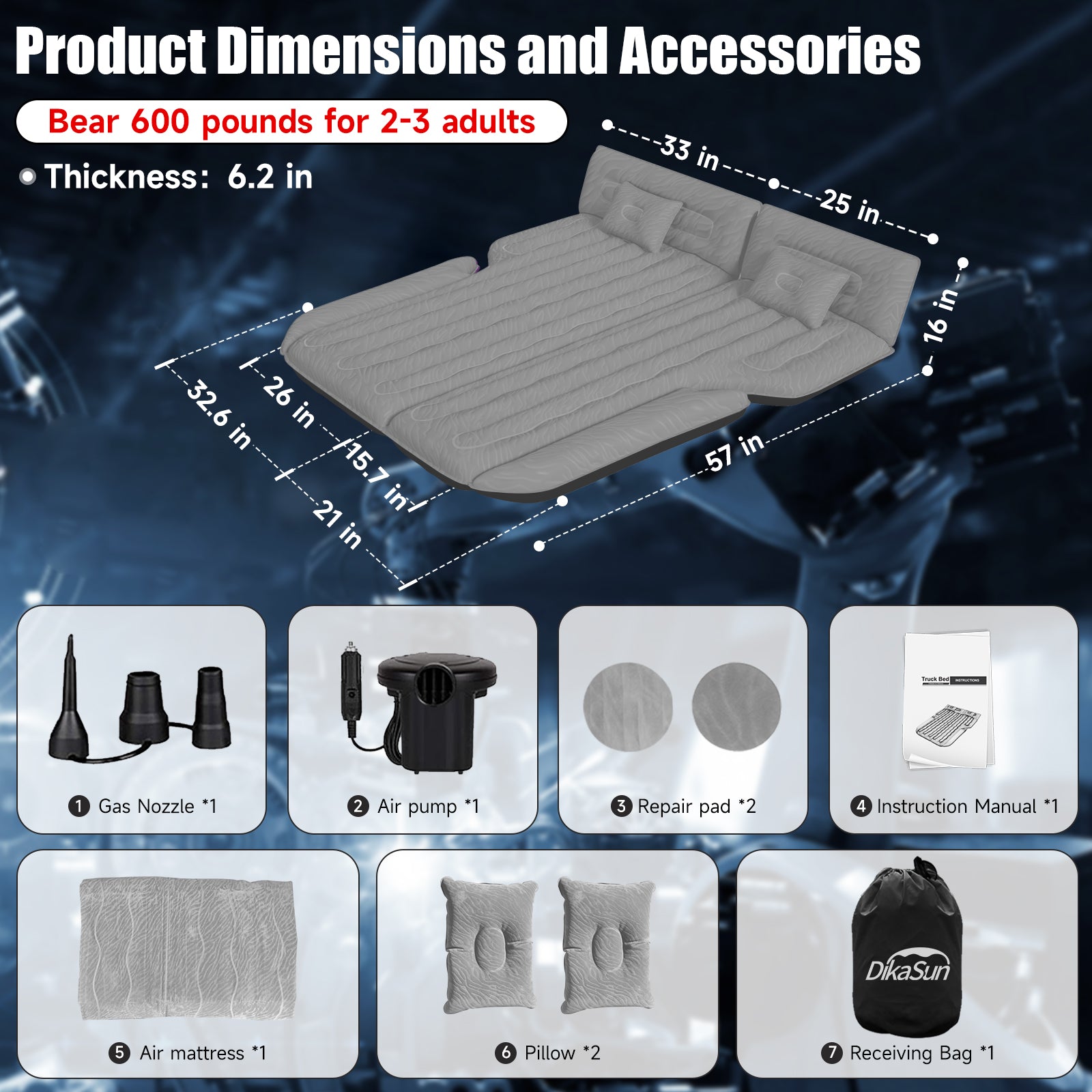 DikaSun Universal SUV Air Mattress with Upgraded Flocking | Extra-Thick Oxford Surface | Pump & 3M Charging Cable