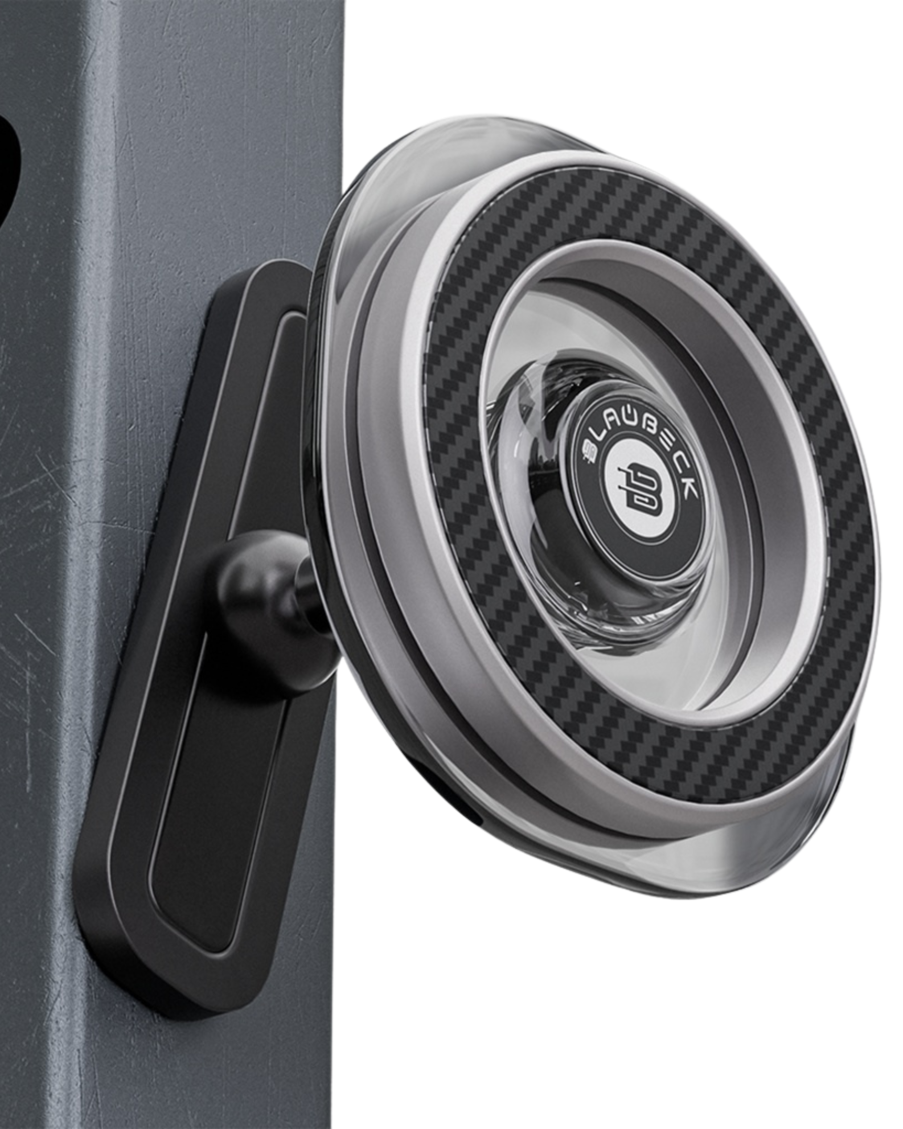 BLAUBECK Magnetic Gym Phone Holder | Carbon Fiber & Acrylic | 360° Ball Joint Mount for Squat Racks, Golf Carts & Metal Surfaces