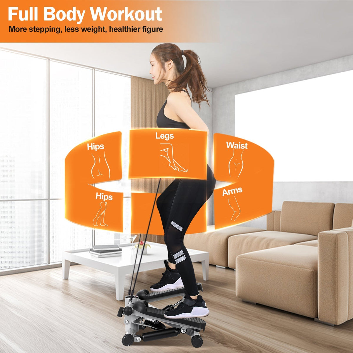 Mini Fitness Stepper with 2 Resistance Bands LCD Monitor | Max 330 LBS